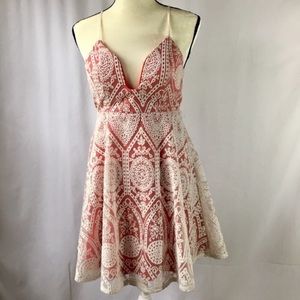 Blush Red Lace Crochet Low cut dress